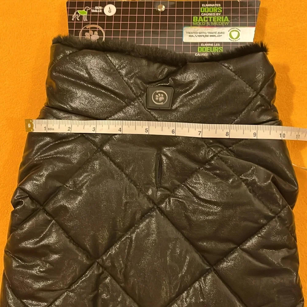 Silver Paw dog puff coat / jacket / apparel faux leather faux fur. Black. Size L - Picture 11 of 12